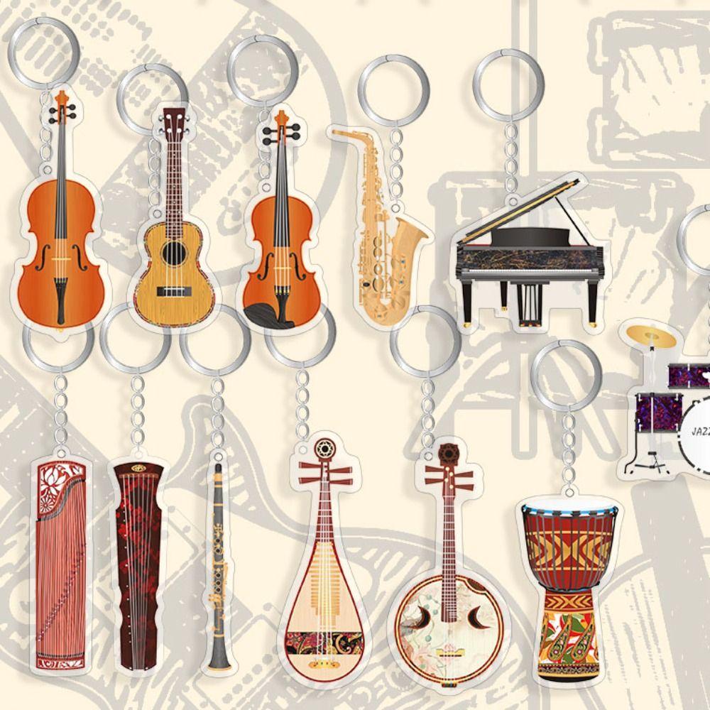 Cello Guitar Acrylic Keychain VIOLIN Electric Guitar Model Keyring Bag Pendant