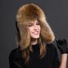 2023 100% Real Fox Fur Hats Women's Russian Ushanka Aviator Trapper Snow Skiing Hat Caps Earflap Winter Raccoon Fur Bomber Hat