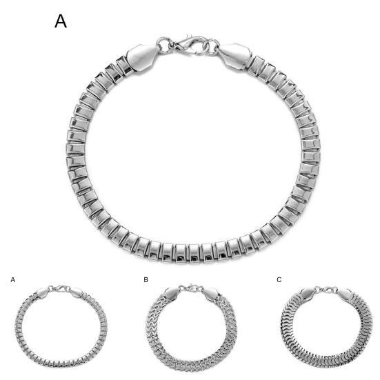 Мужской браслет, однотонный, простой, из нержавеющей стали, мягкий зажим для лобстера, гладкая поверхность, крутая змеиная чешуя