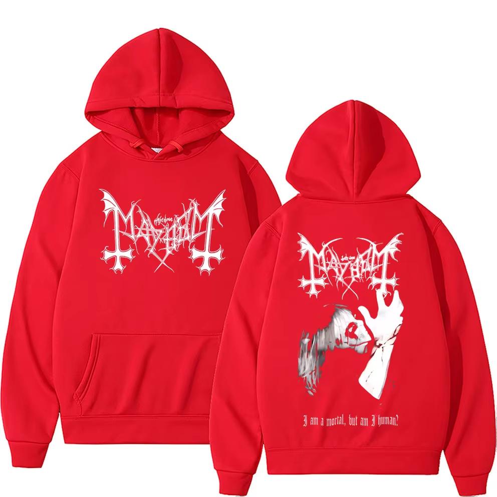 Black Metal Mayhem Print Hoodie Women Vintage Casual Hooded Tracksuit Fashion Gothic Rock Streetwear