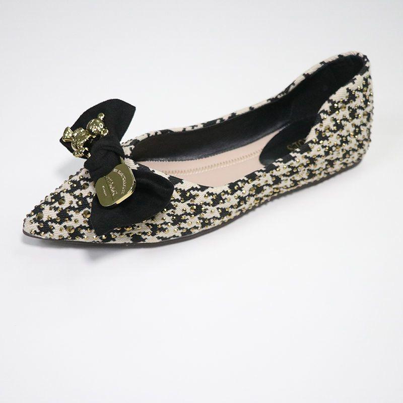 Одиночные туфли женские весна-лето 2025 года новые универсальные заостренные туфли на плоской подошве с рисунком в виде тысяч птиц, бант из сетки, неглубокий рот, темперамент, мягкая подошва