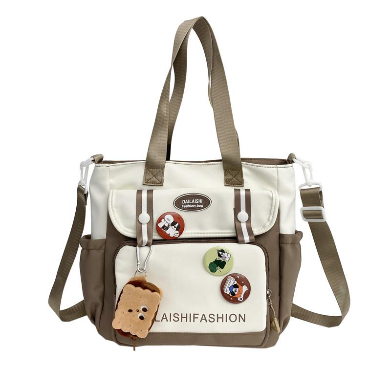 Oxford Shoulder Bag Cute Tote Bag Cartoon Handbag & Purse Pendant Badge Decor Crossbody Bags For Women