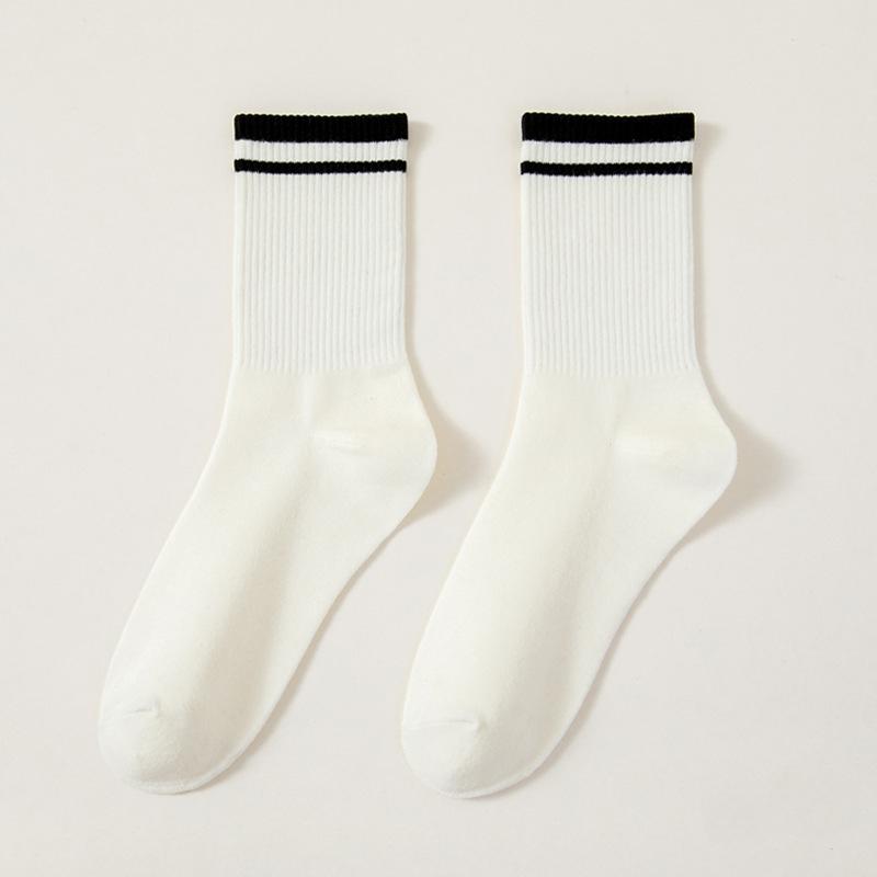 5 пар модных полосатых носков для женщин, носки средней длины, в японском стиле, модные, универсальные носки, однотонные носки для девочек