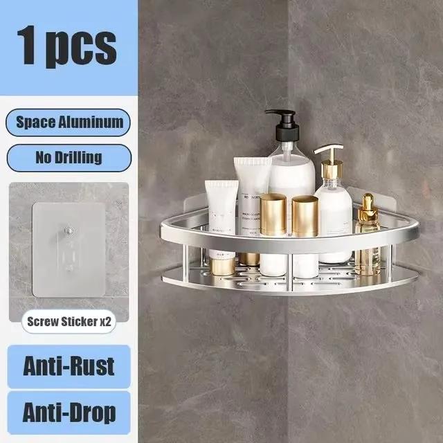 Kitchen Storage Bathroom Shelves Organizer Aluminum Alloy Shower Shelf  Accessories Shampoo Rack Multi-scenario No Drill Shelf