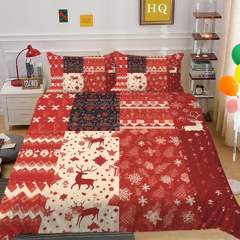 Рождественская печать 3D-печать Полиэстеровая наволочка Пододеяльник Набор из двух или трех предметов