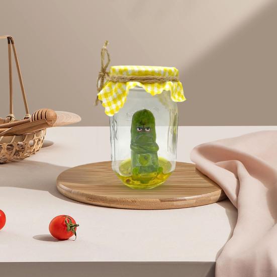 Grumpy Pickle Sculpture In Clear Jar Sad Anxious Pickled Cucumber Figurine Statue Home Office Desktop Decoration Ornament Christmas Gift