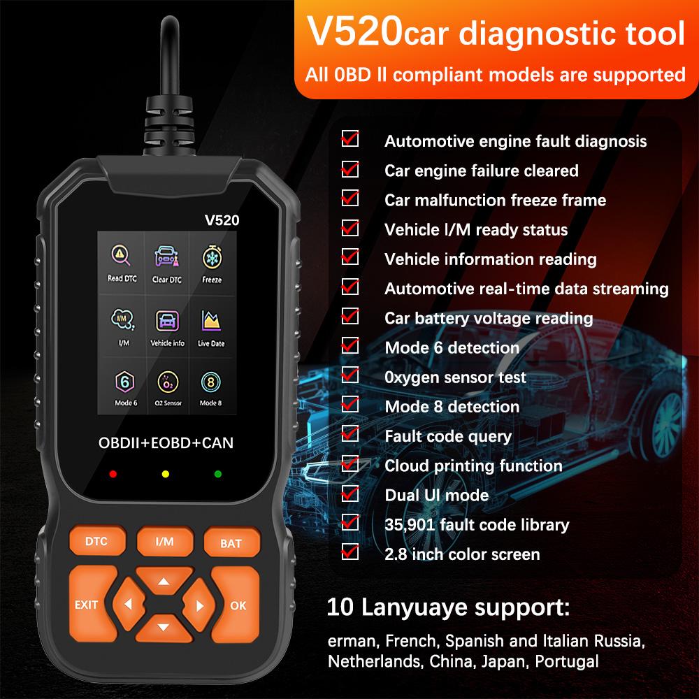 Система двигателя автомобиля, пожизненный бесплатный профессиональный сканер OBD2, диагностический инструмент для автомобиля, считыватель кодов DTC для автомобиля, диагностический тест датчика кислорода