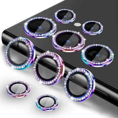 Кольцо для камеры Bling 3D Diamond Metal с защитой для Samsung Galaxy S24 Ultra S23 Plus, защитный колпачок из сплава, закаленное стекло HD