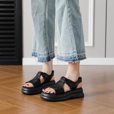 Британские ретро летние новые сандалии женские толстая подошва увеличивают рост, с открытым носком плоская подошва легкие, удобные в носке, не устают, сандалии женские