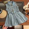 Детская мода для девочек без рукавов джинсовое платье летнее крутое повседневное жилетное платье для маленьких девочек
