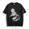 Re Zero Рем Жест Сердцем Футболка Синие Волосы Дизайн Формы Горничной винтажный Стиранный Топ для Повседневной Носки Стильный Стритвир homme
