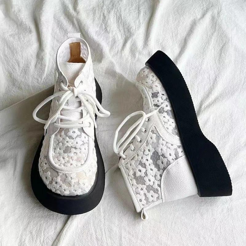 Модные летние короткие сапоги из полой сетки для женщин, тонкие дышащие туфли на толстой подошве, модные универсальные повседневные сандалии для принцессы