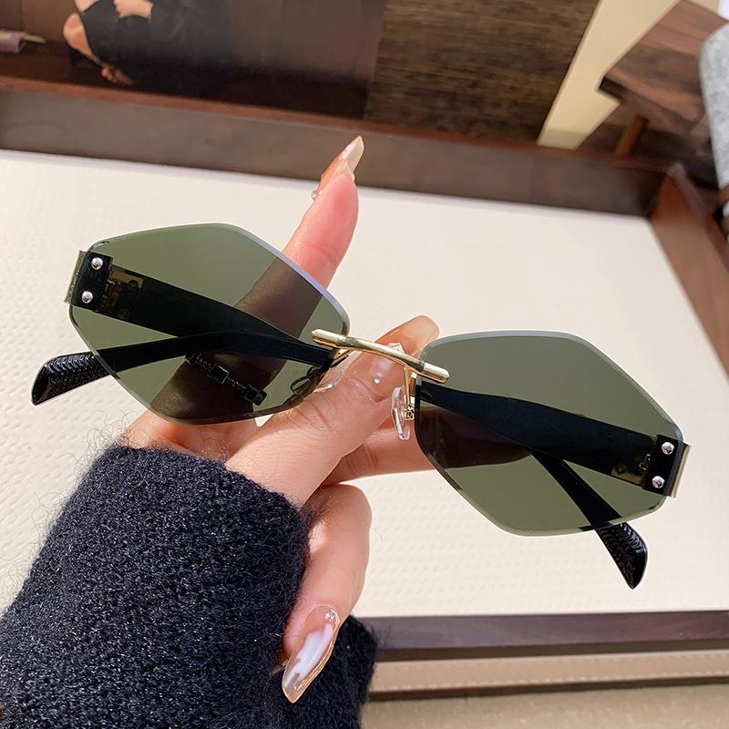 Новые солнцезащитные очки New Rice Nail без оправы в форме ромба, мужские солнцезащитные очки, персонализированные солнцезащитные очки с металлической оправой для женщин 90318