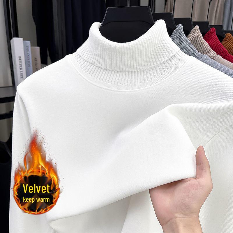 Мужской цельный флисовый свитер с высоким воротником, осенне-зимний, утолщенный, теплый, шерстяной, вязаный, базовый слой