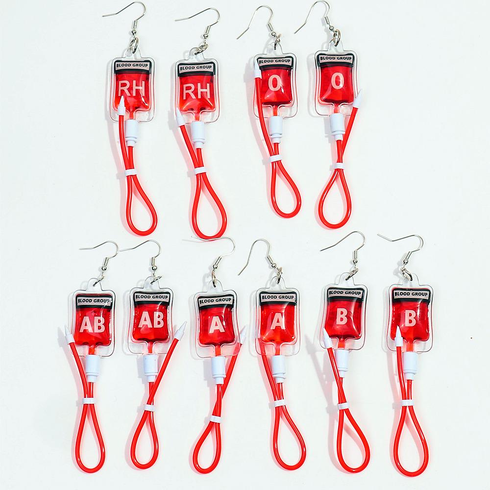 Funny Halloween Plasma Blood Bag Acrylic Long Earrings for Women New Gothic AB Blood Pack Dangle Earrings Vampire Jewelry