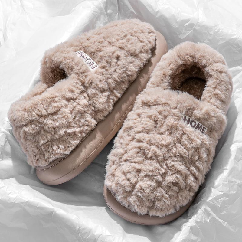 Bag Heel Cotton Slippers Men's Winter Home New Indoor Couple Thick Sole Velvet Non-slip Outer Wear Cotton Shoes Women