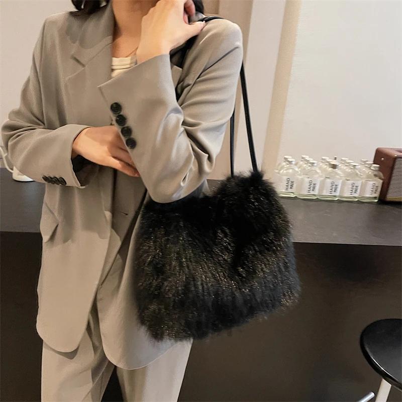 Осенне-зимняя плюшевая сумка, новая модная универсальная повседневная сумка в иностранном стиле, большая вместимость, сумка-мессенджер