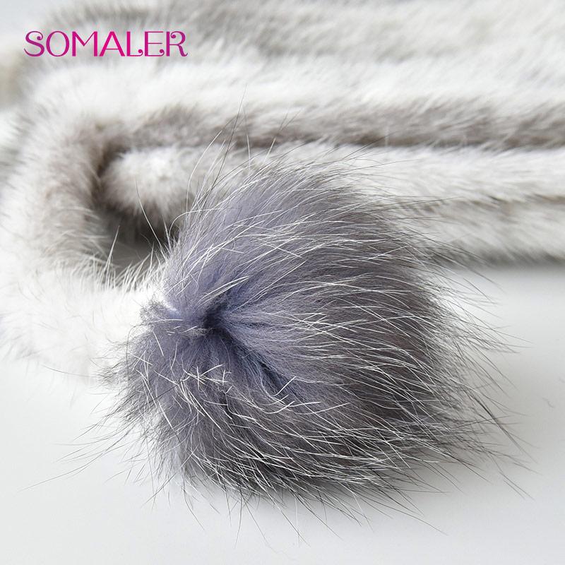 SOMALER Женские шапки из натурального норкового меха, вязаные меховые шапки-бини с тесьмой, зимние шапки из лисьего меха с помпоном и черепом