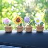 Hand Knitted Diy Mini Potted Crochet Wool Sunflower Car Interior Center Console Decoration Ornaments Cute Plant Decoration Doll
