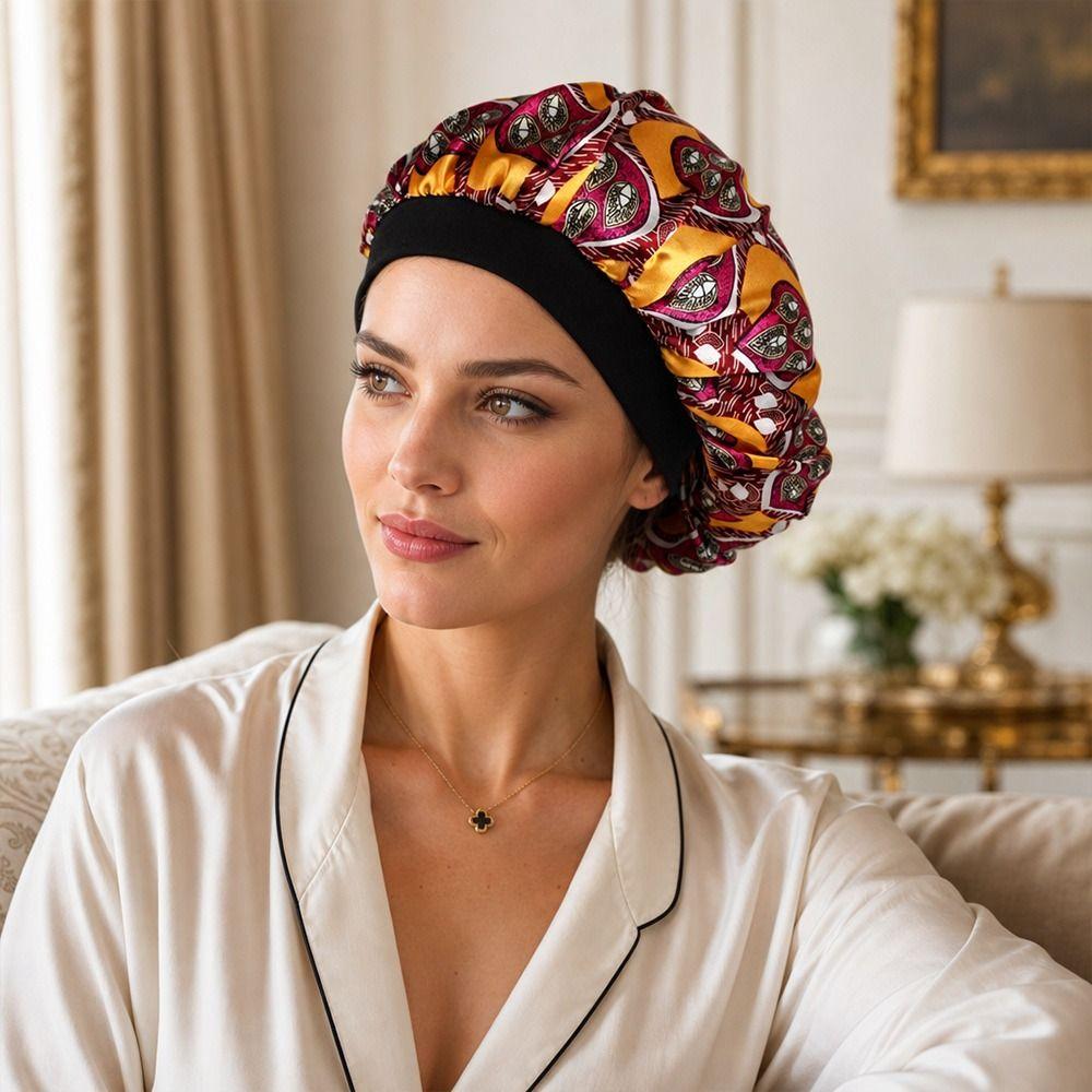 Elastic Wide Band Satin Sleep Bonnet Hair Loss Cover Islamic Turban Hat Hair Wrap Accessories