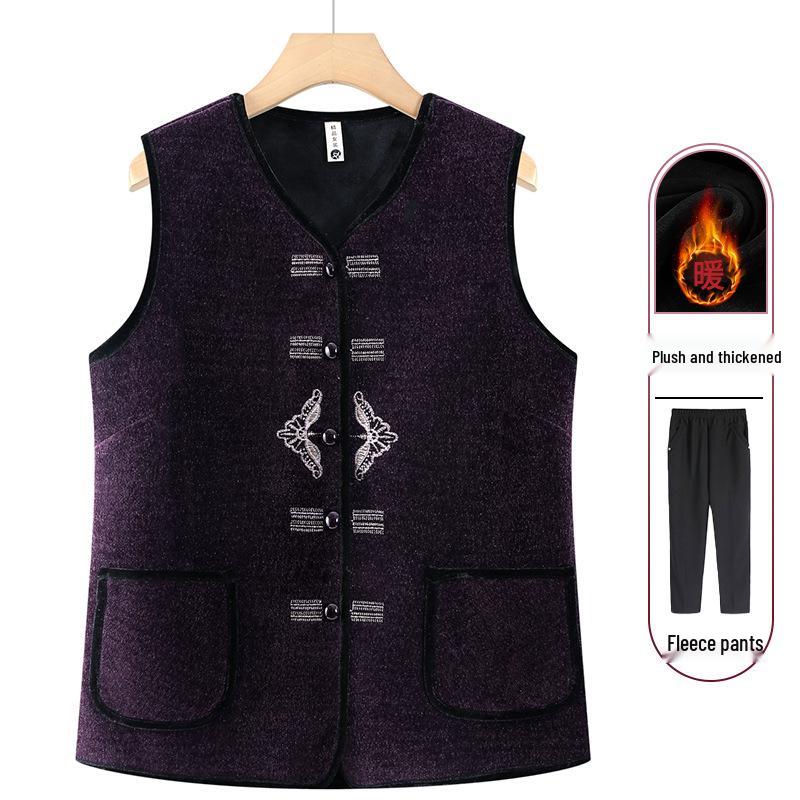 Grandma's Cozy Autumn Fleece Vest - Thick Warm Sleeveless Jacket for Middle-Aged & Elderly Women