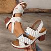 Fashion Summer White Thick High Heel Sandals for Women Plus Size Cross Band Platform Sandles Woman Back Strap Non Slip Beach Sandalias