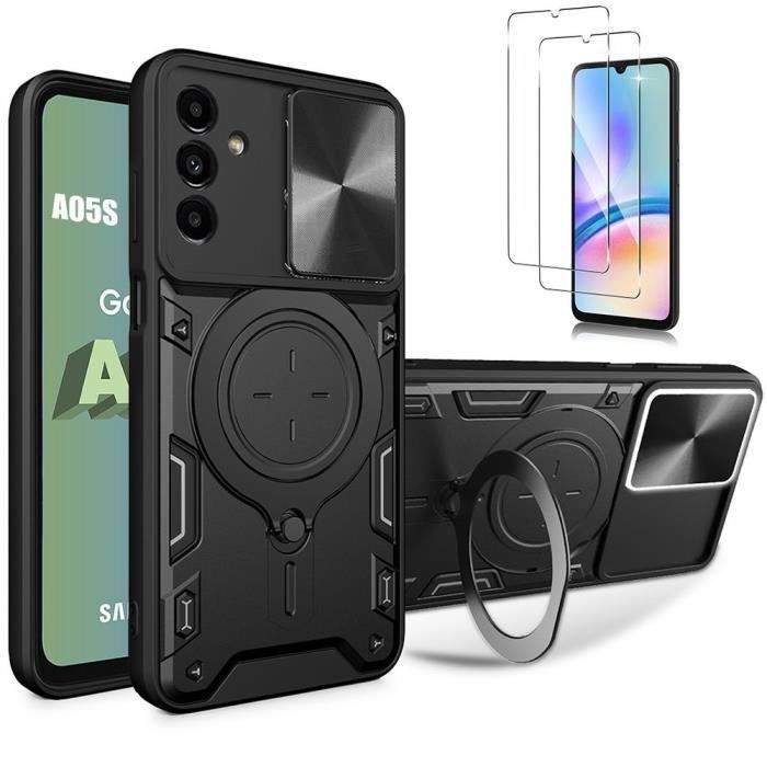 Protective Case - BOOLING - for Samsung Galaxy A05s - Camera Protector - Rotating Stand - with 2 Tempered Glasses