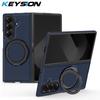 KEYSION Чехол с текстурой кевларового углеволокна для MagSafe для Samsung Galaxy Z Fold 7 6 5 4 3 с вращающейся на 360° магнитной подставкой-кольцом, чехол для телефона