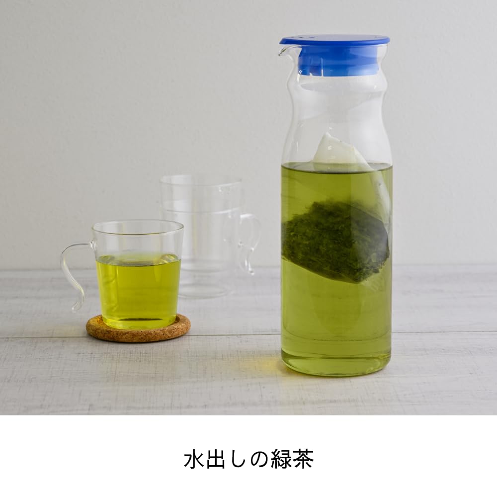 Hario Термостойкая бесплатная бутылка для холодной воды Pot Mine, набор из 2 бутылок, практичная емкость 1200 мл, прозрачное синее термостойкое стекло, кипяток, посудомоечная машина