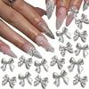 20pcs Sparkling Metallic Ribbon Bow Nail Charms 3D Kawaii Silver Bowknot Nail Rhinestones 9*10mm Alloy Ribbon DIY Crafts Decorat