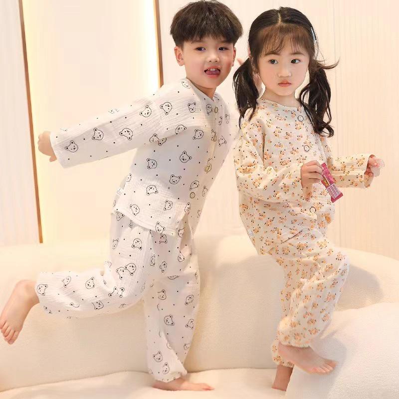 Kids' Pure Cotton Cartoon Pajama Set - Nine-Sleeve Homewear for Boys & Girls