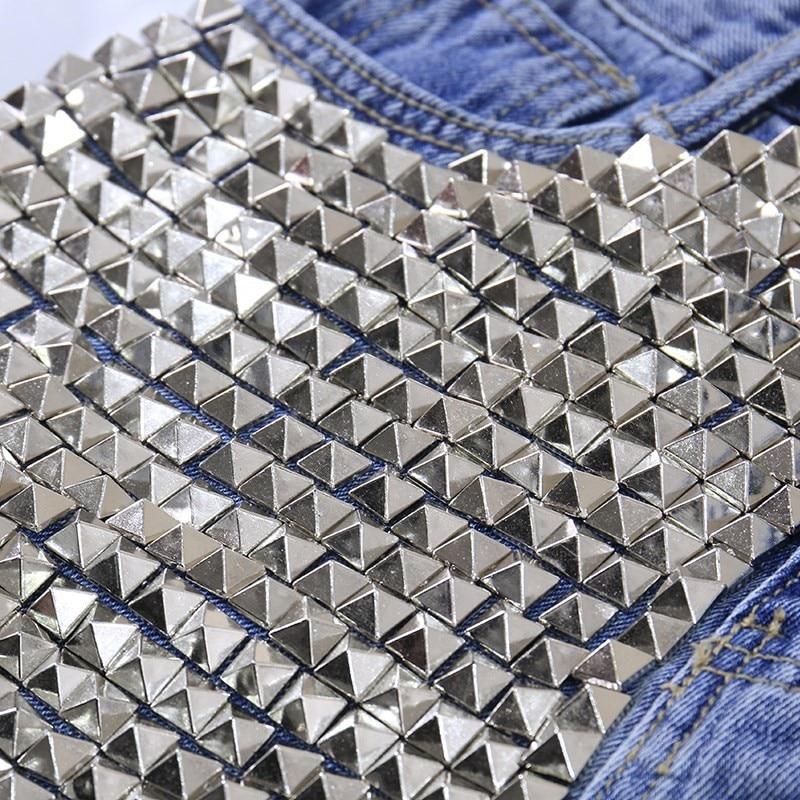 Женские модные брендовые винтажные рваные короткие джинсы с кисточками и заклепками с высокой талией, пикантные женские джинсовые шорты в стиле панк