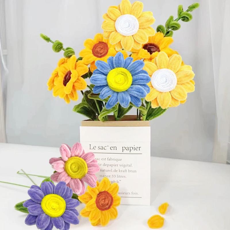 2 шт. Букет африканского подсолнуха ручной работы, плетеное цветочное украшение для дома из синельной проволоки, 35 см, искусственные цветы, готовые цветы