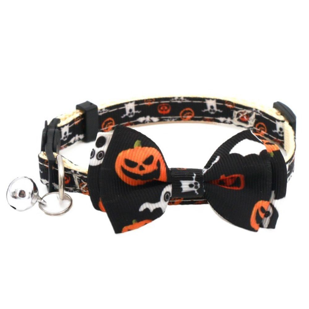 With Bell Kitten Pumpkin Necklace Adjustable Cat Pumpkin Bow Tie Halloween Cat Collar Halloween