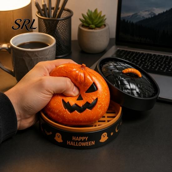 Pumpkin Dumpling Toy 1/5/6Pcs Halloween Squeezing with Steamer, Ghost Eyeball Skeleton Bun Stress Relief for Kids Adults, Party Favors Steamer