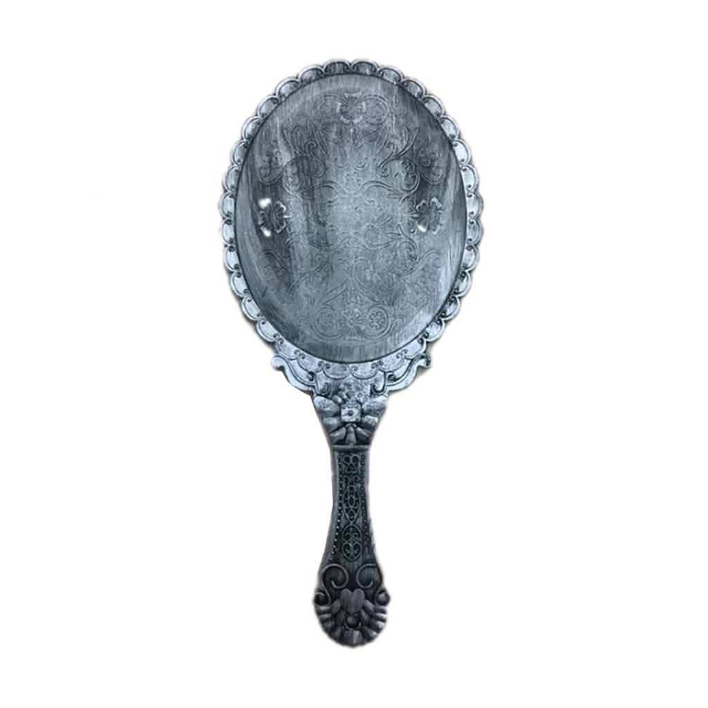 Antique Vintage Floral Oval Mirror Portable Ladies Hand-held Travel Glass Makeup Tool Decorative Objects