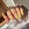24Pcs/Set Quick Nails Yellow Waves False Nials Sticker Wearable Waterproof Manicure Finished Nails