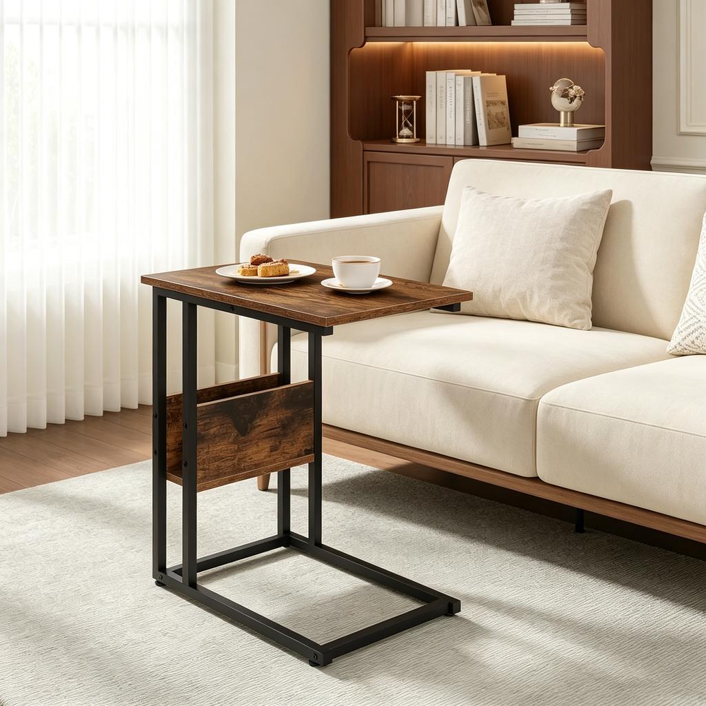 C-Shape Design Sofa Table, Small Coffee Table, Narrow Side Table, Laptop Table (table only)