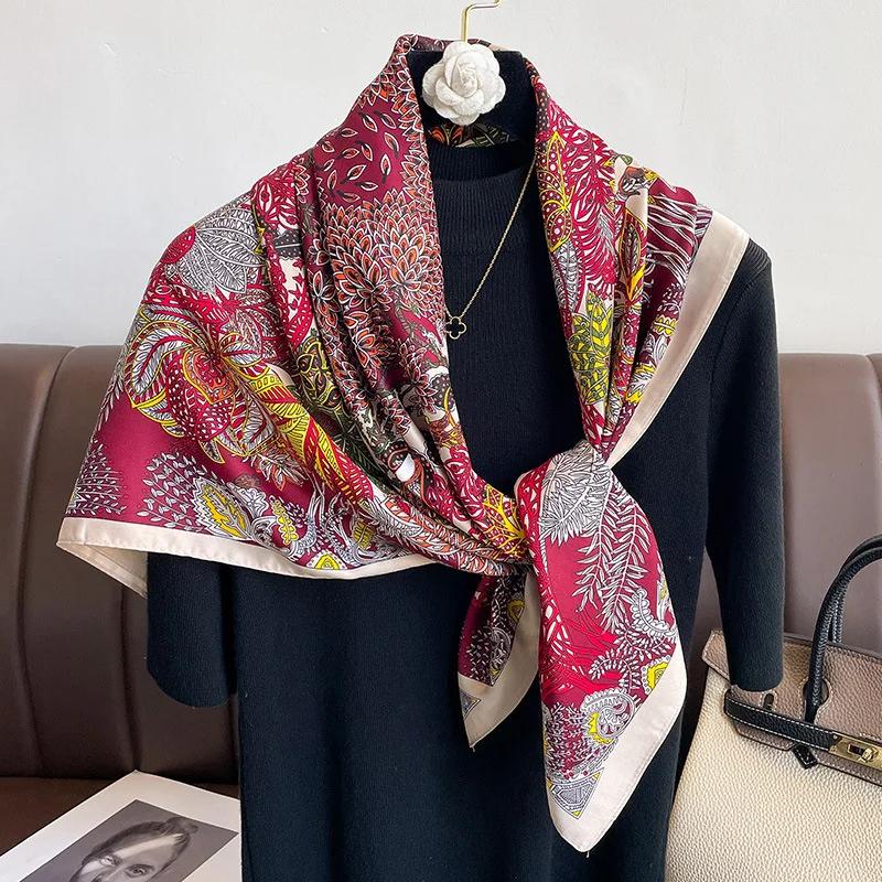 90*90cm Luxury Brand Silk Square Scarf Hijab Women Bandana Soft Scarves Neckerchief Ladies Hair Shawl Wrap Headband