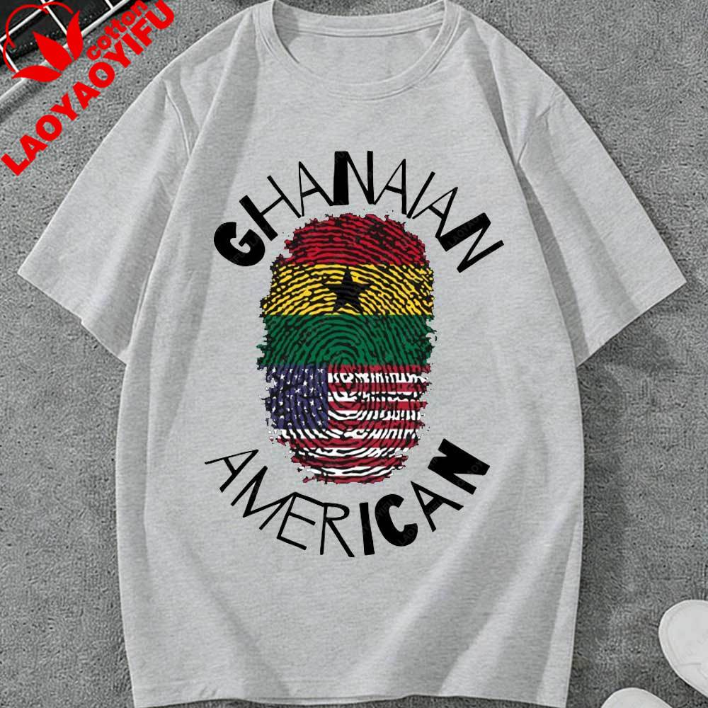 Juneteenth Ghanaian American Fingerprint Graphic TShirt Unisex Women USA Ghana Flag Heritage Pride Cotton Tops for Juneteenth Gift