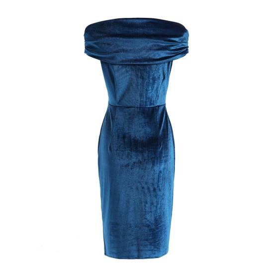 Sumer Evening Dress Off Shoulder Strapless Velvet Skinny Sheath Solid Color Sleeveless Backless Cocktail Party Prom Midi Dress
