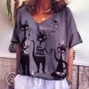 Women's Clothing Summer Retro Women's T Shirt Anime Cat Graphic V-neck Short Sleeve Casual Streetwear Oversized Women's Blouse