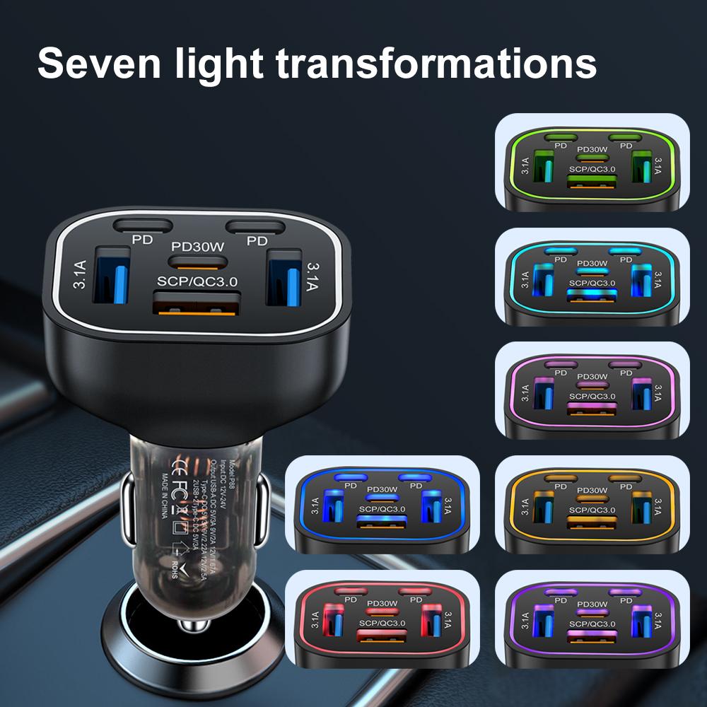 Автомобильное зарядное устройство 63 Вт 6 портов быстрая зарядка для iPhone Samsung Xiaomi Huawei QC3.0 быстрая зарядка PD USB Type C автомобильное зарядное устройство для мобильного телефона