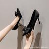 [Spot] High Heels Women's Thin Heels Pointed Bows French Temperament Socialite Senior Single Shoes Wedding Shoes