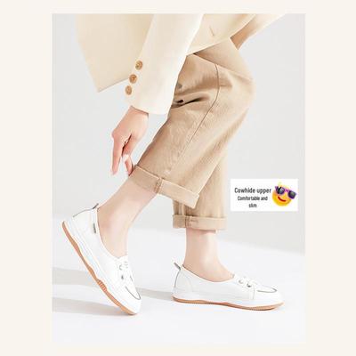 Женские белые кожаные кроссовки Cowhide Spring 2025: Универсальная повседневная обувь на плоской подошве