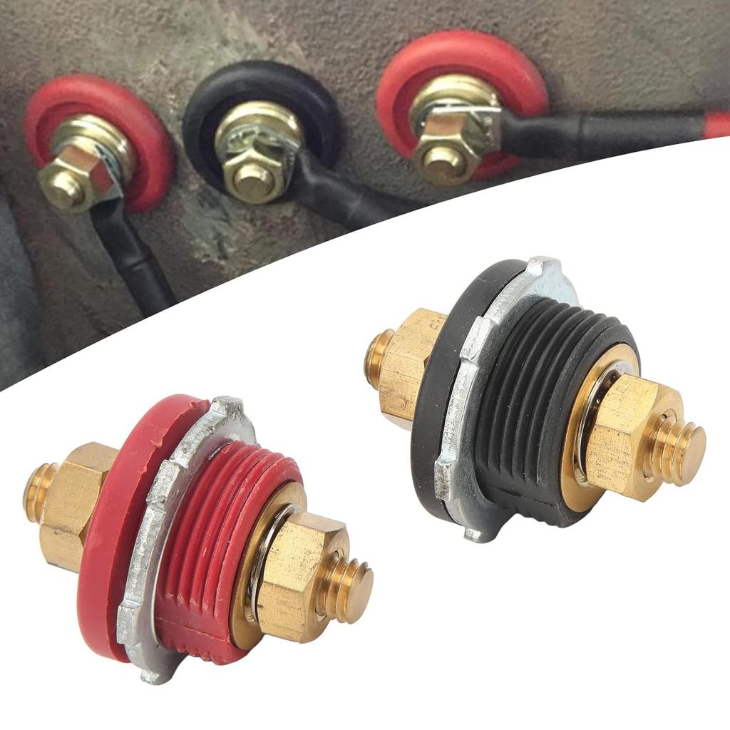 2 Pcs 3/8In Thru Panel Battery Terminal Connector, Battery Terminal Stud 250A Positive Negative Junction Stud Post Replacement For Cars Rvs Ships
