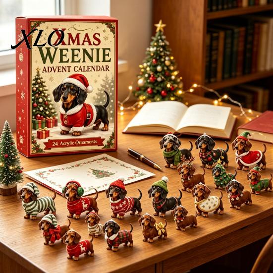 Travel Companion Toys 3D Dachshund Advent Calendar with 24 Unique Mini Dog Figures, Christmas Interactive Games for Friends Countdown Toy Set