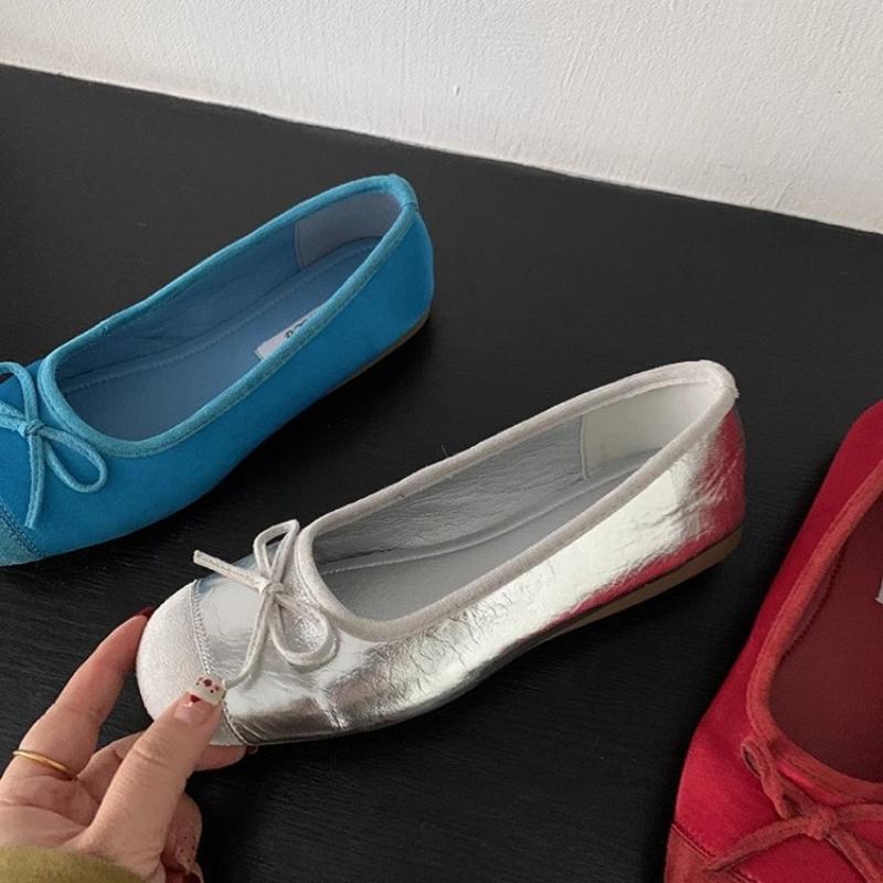 CNMR Элегантные женские балетки с бантом и круглым носком, удобные женские кожаные мокасины, одинарные туфли