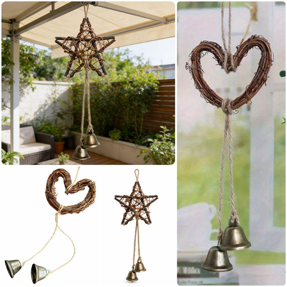 Star Heart Drop Ornament Brown Wind Chime Pendant Creative Christmas Bell Hanging Decoration  Gift