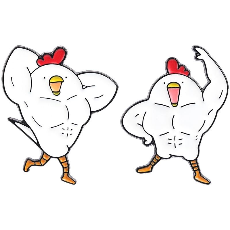 Bodybuilding Chicken Enamel Pins Cartoon Strong Muscle Animal Brooches Lapel Badge Cute Funny Jewelry Gift for Friends